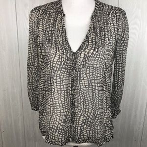 Joie sheer v-neck button down 3/4 sleeve top